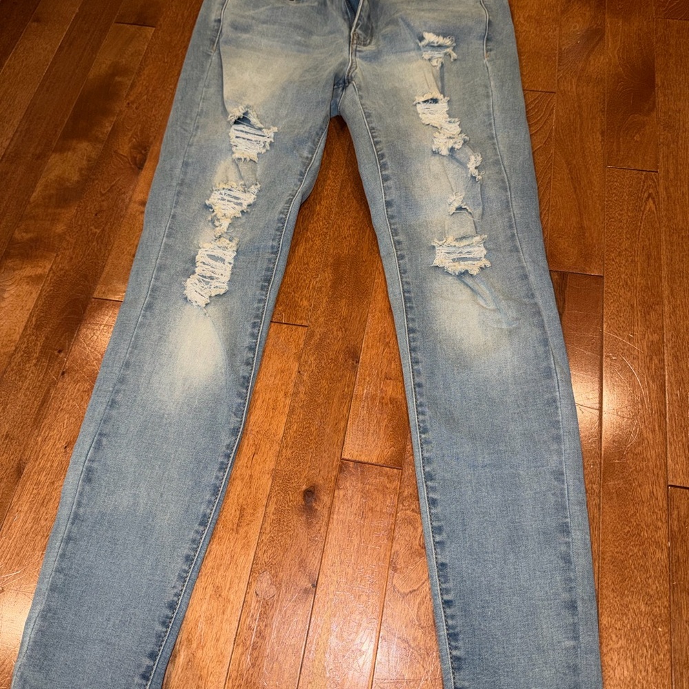 SO Women's Light Blue Distressed Skinny Jeans